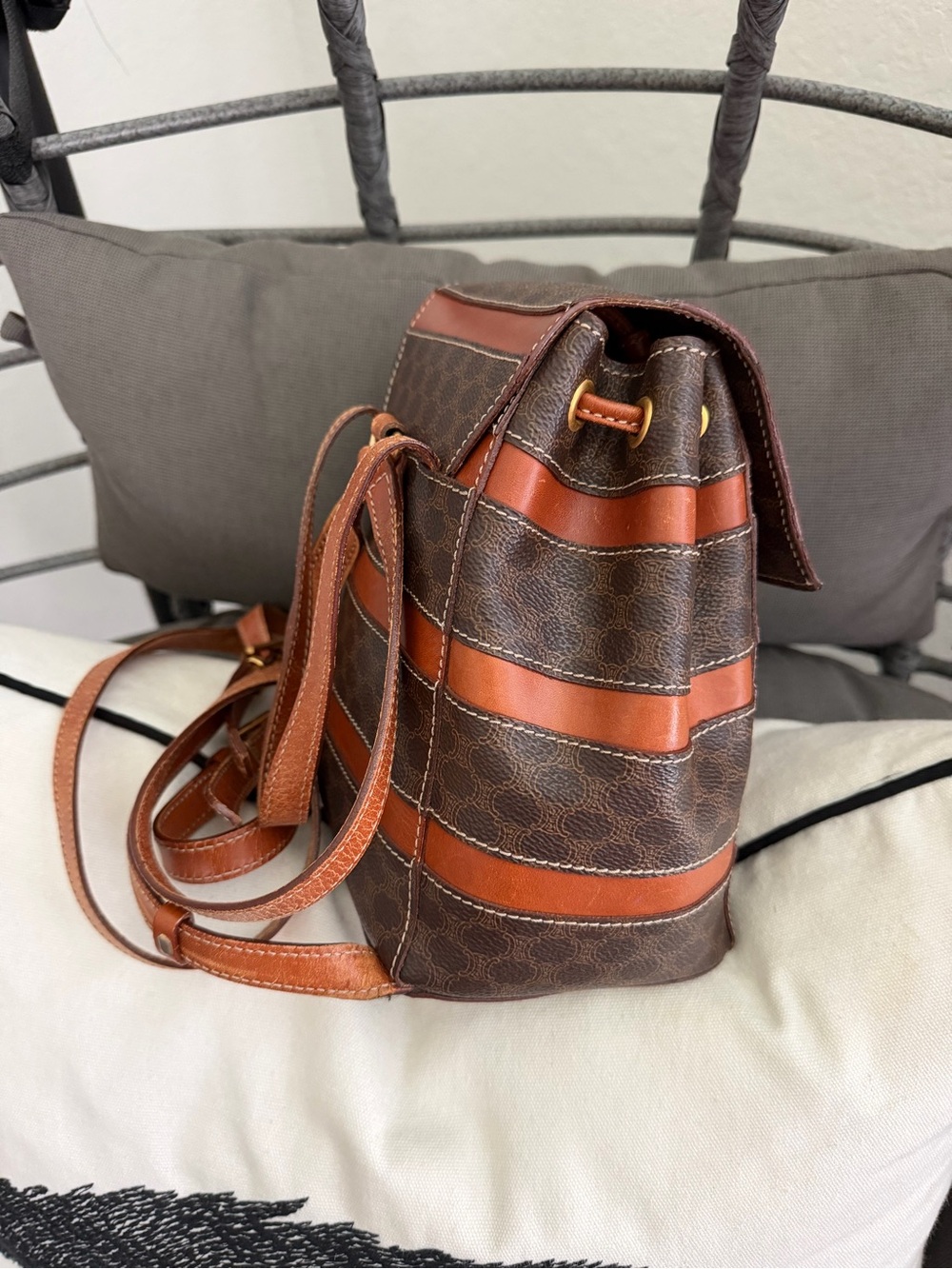 Celine Brown & Tan Striped Mini Backpack - Picture 4 of 10